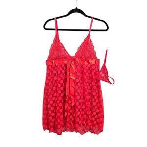 Music Legs Red Polka Dot Lace Babydoll Lingerie Set 56125 Womens Queen Size Q